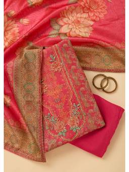 Koskii - Women Pink Embellished/Sequined Cotton Top and Bottom with Dupatta