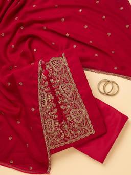 Koskii - Women Pink Embroidered Crepe Top and Bottom with Dupatta