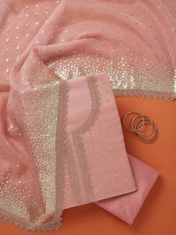 Koskii - Women Pink Embroidered Tissue Top and Bottom with Dupatta