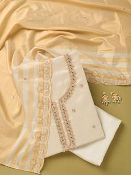 Koskii - Women Off White Embroidered Tissue Top and Bottom with Dupatta