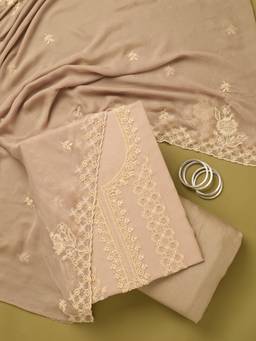 Koskii - Women Brown Embroidered Tissue Top and Bottom with Dupatta