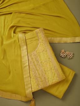 Koskii - Women Green Embroidered Silk Blend Top and Bottom with Dupatta