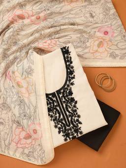 Koskii - Women Cream Embroidered Tissue Top and Bottom with Dupatta