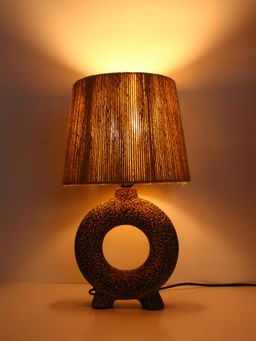 ELARE - Black Speckled Ring Table Lamp With Natural Shade