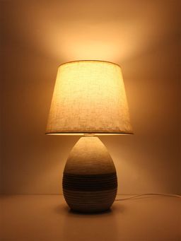 ELARE - Table Lamp Ceramic Features A Textured, Two-Tone Base With A Linen Shade