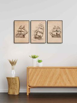 999Store - Modern Ship Art Painting For Home And Office Living Room (Pack of 3)