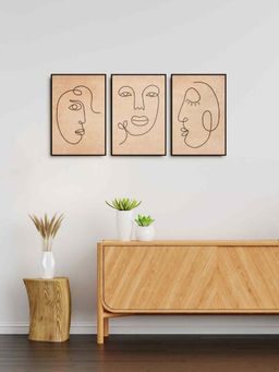 999Store - Boho Women Faces Drawing Room Painting Bedroom Wall Decor (Pack of 3)