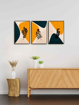 999Store - Design Art Shapes With Botanical Minimalist Leaf Art Painting (Pack of 3)