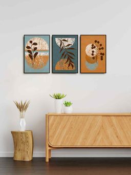 999Store - Botanical Leaf Art Painting With Shapes For Living Room (Pack of 3)