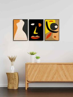 999Store - Modern Faces Art With Shapes Painting For Home And Office Decor (Pack of 3)