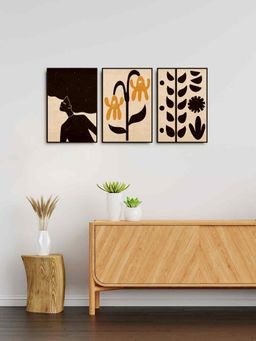999Store - Aesthetic Woman Silhouette Line Drawing With Black Fern Leaf Painting (Pack of 3)