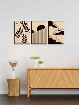 999Store - Art Painting With Clouds, Sun Black Leaf Painting (Pack of 3)