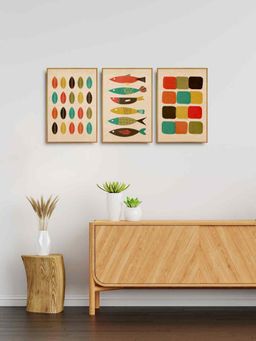 999Store - Leaf And Fish Modern Art Canvas Painting (Pack of 3)