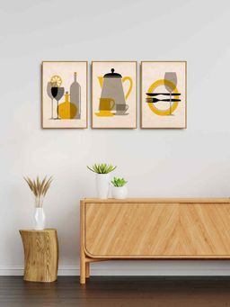 999Store - Mustard Yellow Kitchen Decor Painting For Living Room Kitchen (Pack of 3)