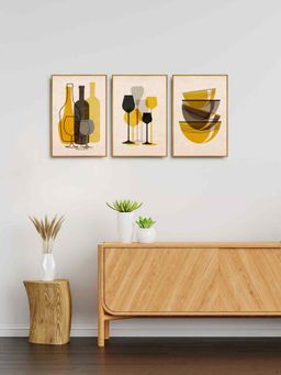 999Store - Mustard Yellow Kitchen Wall Art Decor Painting For Living (Pack of 3)