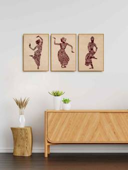 999Store - Bharatanatyam Dancing Girl Wall Painting Bedroom (Pack of 3)