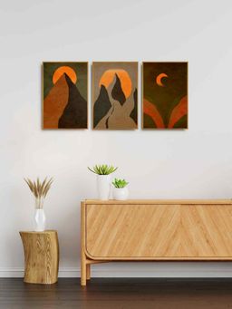999Store - Moon And Mountain With Shape Wall Painting For Bedroom (Pack of 3)