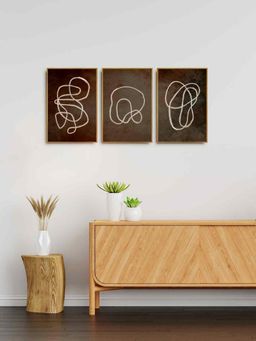999Store - Large Line Sketch Art Brown Wall Art Canvas Painting For Wall Bedroom (Pack of 3)