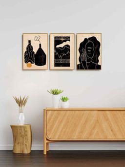 999Store - Flower Pot And Mountain Block With Woman Face Art Painting For Living Room (Pack of 3)