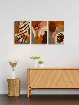 999Store - Botanical Leaves With Background Shape Wall Art Painting (Pack of 3)