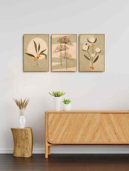 999Store - Leaves With White Flower Wall Art Painting For Living Room (Pack of 3)