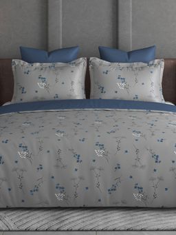House of Owlet - Grey Floral 600Tc Super King Bedsheet With 2 Pillow Covers