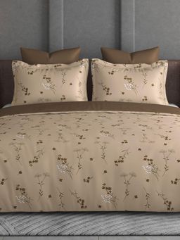 House of Owlet - Beige Floral 600Tc Super King Bedsheet With 2 Pillow Covers