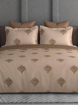 House of Owlet - Beige Floral 600Tc Super King Bedsheet With 2 Pillow Covers