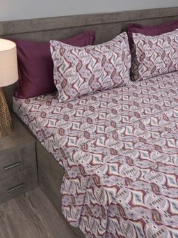 House of Owlet - Violet Ikat Pattern Cotton Super King Size Bedsheet With 2 Pillow Covers