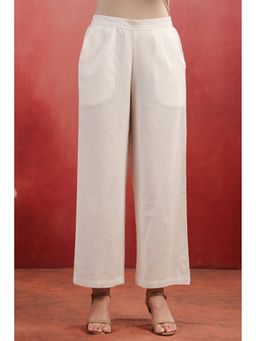 SAVI - Women White Cotton Solid Straight Pant