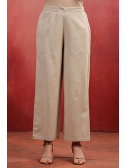 SAVI - Women Beige Cotton Solid Straight Fit Pant