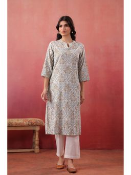SAVI - Women White Cotton Printed Straight Kurta and Pant