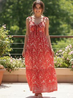 HOUSE OF JAMOTI - Women Red Flameback Tiered Dress