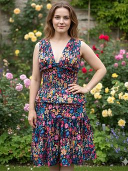 HOUSE OF JAMOTI - Women Blue Juliet Smocked Mini Dress