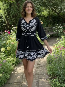 HOUSE OF JAMOTI - Women Black Anya Embroidered Mini Dress