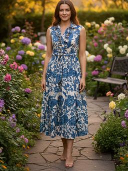 HOUSE OF JAMOTI - Women Blue Blossom Printed Dress