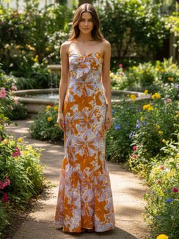 HOUSE OF JAMOTI - Women Brown Honey Leaf Printed Linen Dress