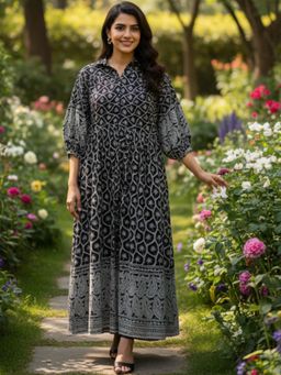 HOUSE OF JAMOTI - Women Black Rich Black Button Down Dress