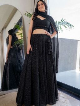 HOUSE OF JAMOTI - Twilight Black Chikankari Lehenga and Blouse with Dupatta