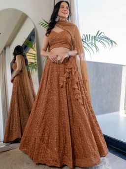 HOUSE OF JAMOTI - Twilight Brown Chikankari Lehenga and Blouse with Dupatta