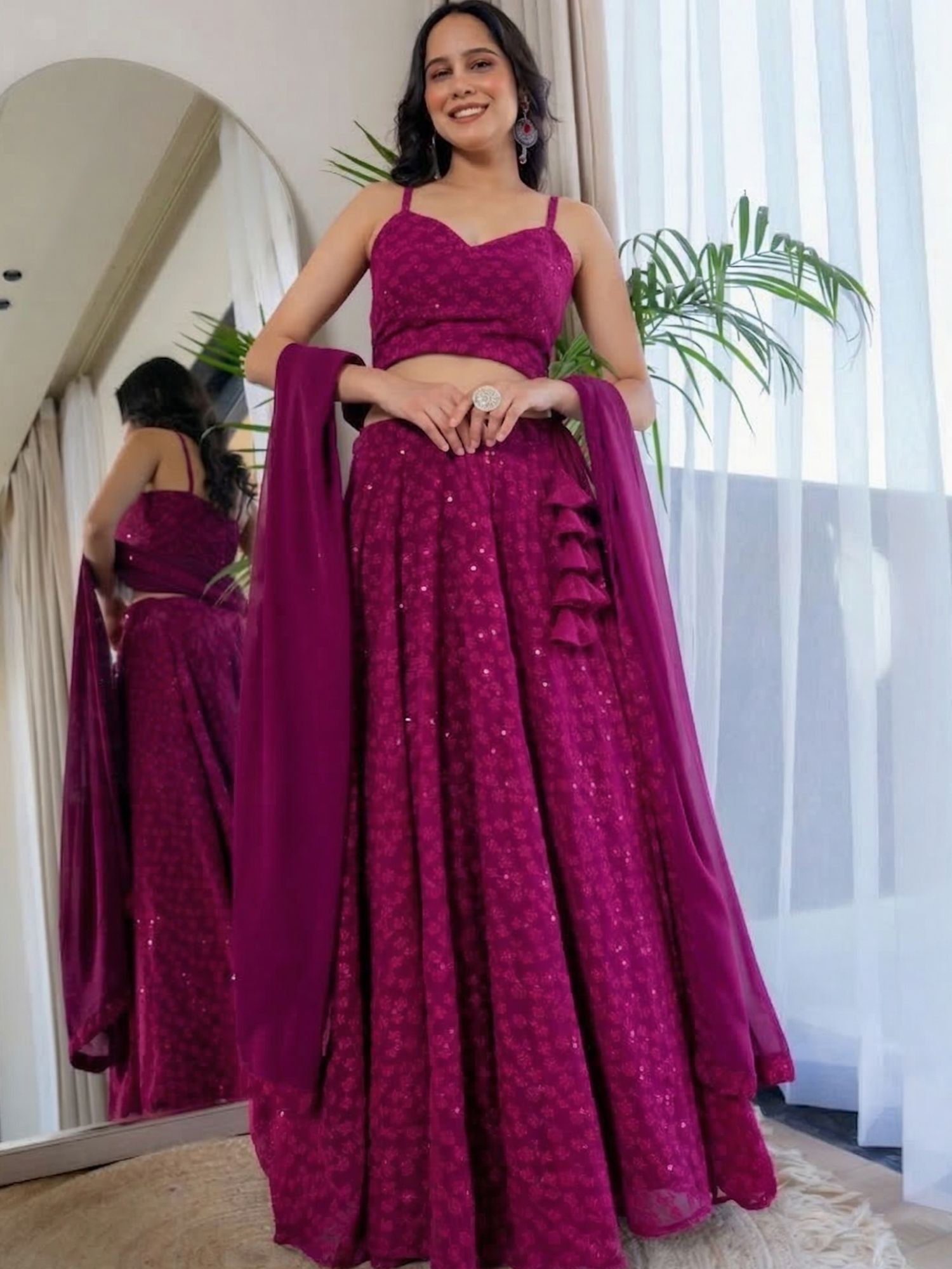 Twilight Purple Chikankari Lehenga and Blouse with Dupatta-image-30