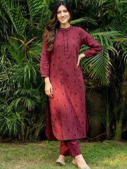 HOUSE OF JAMOTI - Women Maroon Pikes Spade Cotton Kurta and Pant
