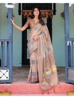 ALMAARI FASHION - Women Grey Cotton Woven Saree With Unstitched Blouse