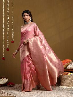 Garden VARELI - Pink Women Silk Blend Woven Saree With Unstitched Blouse