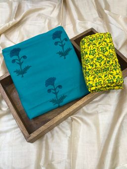 Palash - Women Blue Floral Printed Unstitched Kurta With Pant