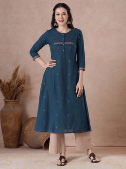 Kami Kubi - Women Blue Cotton Abstract Kurta