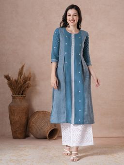 Kami Kubi - Women Blue Cotton Geometric Kurta