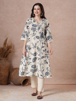 Kami Kubi - Women Off White Cotton Floral Kurta