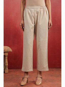 SAVI - Women Beige Cotton Solid Relaxed Fit Pant