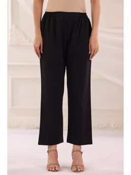SAVI - Women Black Cotton Solid Relaxed Fit Pant